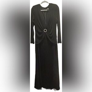 Xscape Black Long Sleeve Gown with Embellished Detail
